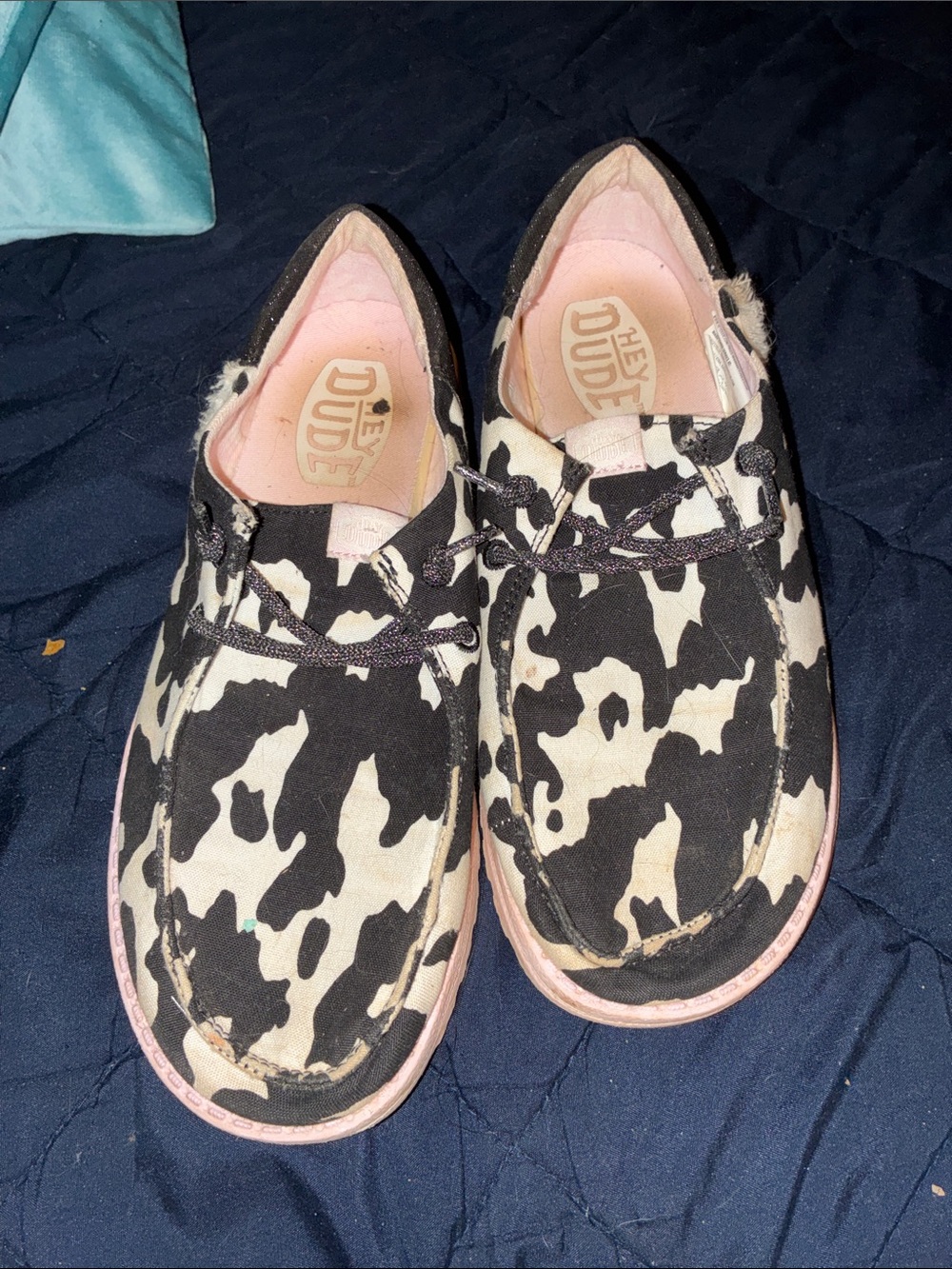 Hey Dude Kids Cow-Print Slip-On Sneakers in Black & Pink